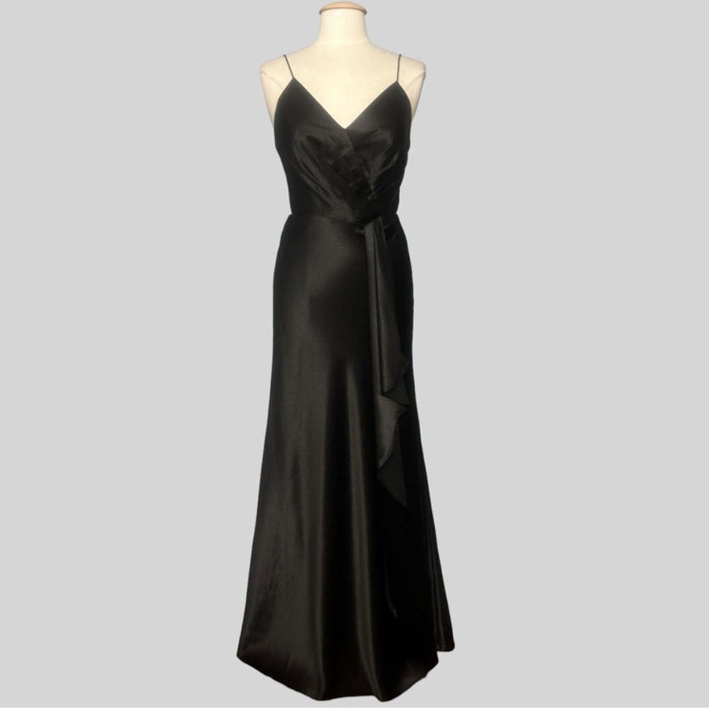 Christina Wu Elegant Black Satin Evening Gown